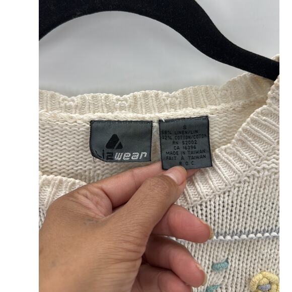 Vintage Liz Claiborne sport linen cotton blend open knit sweater size S 80s - Picture 3 of 6